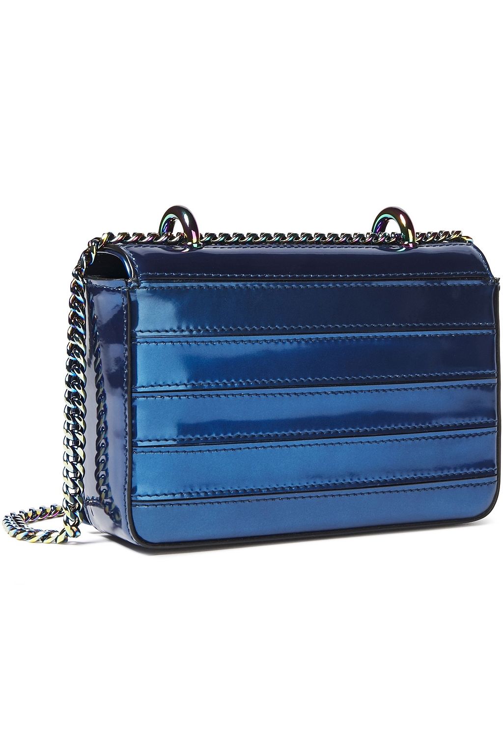 BALMAIN Embellished metallic patent-leather shoulder bag