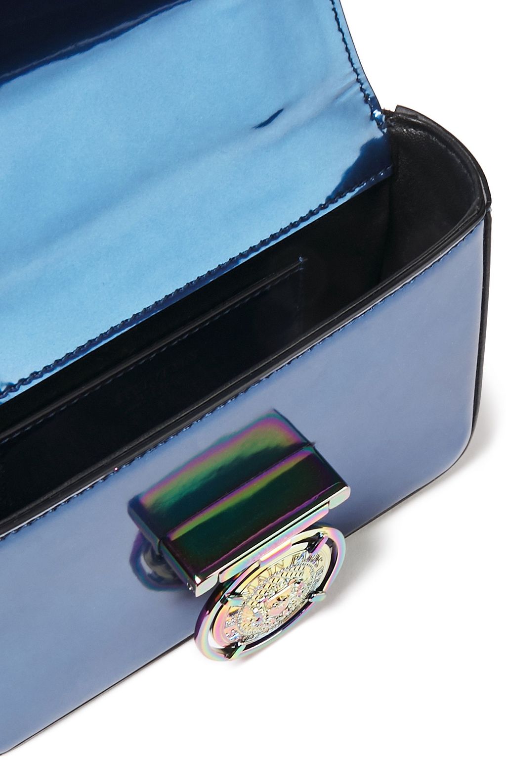 BALMAIN Embellished metallic patent-leather shoulder bag