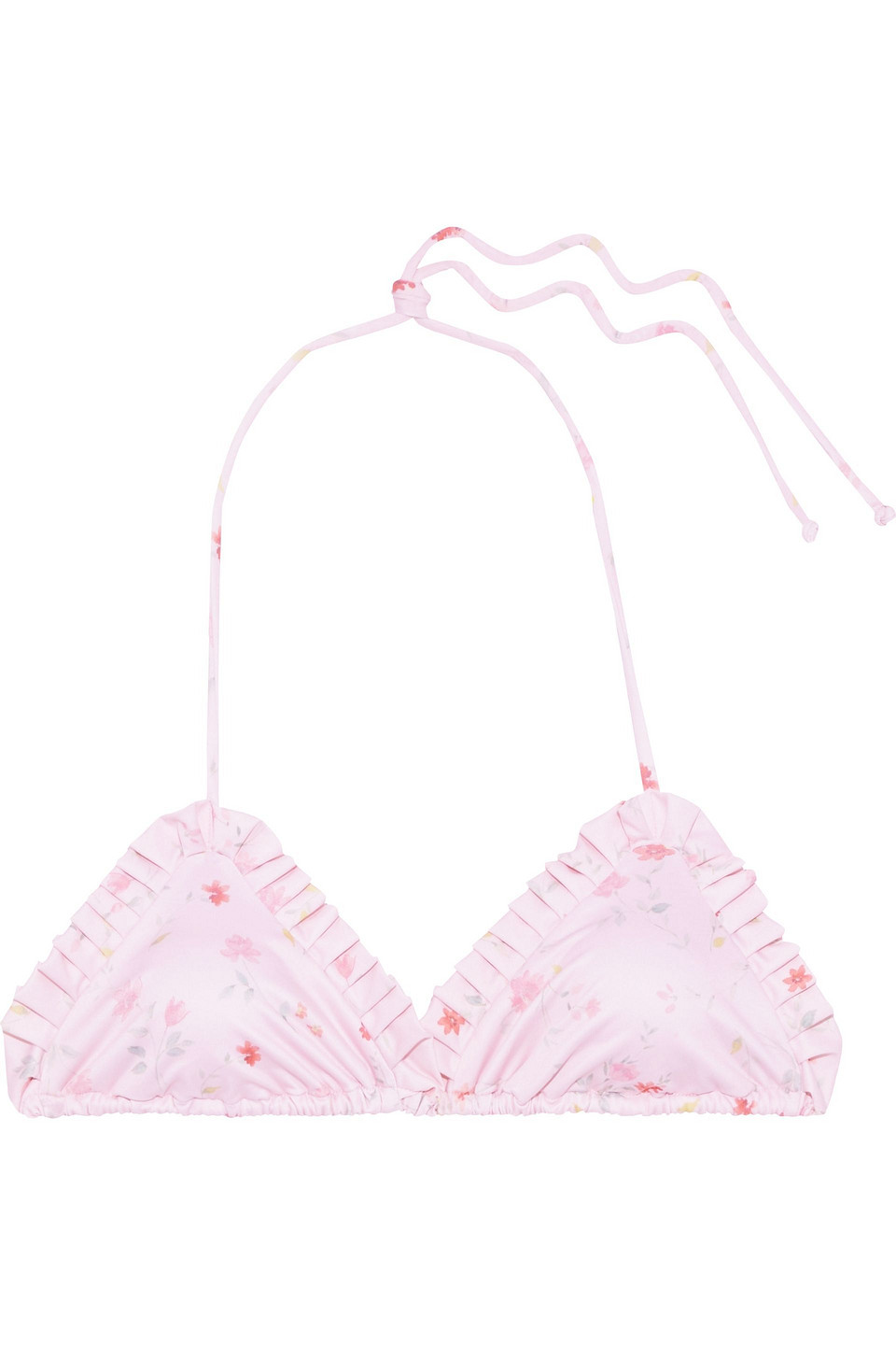 Ganni Woman Pleated Floral-print Triangle Bikini Top Baby Pink Size 34