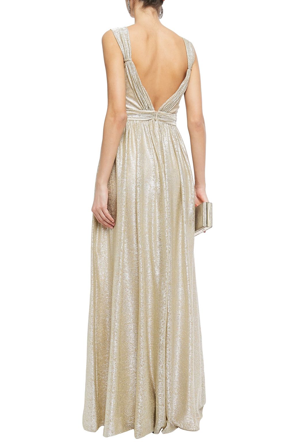 CATHERINE DEANE Caterina pleated metallic coated knitted gown
