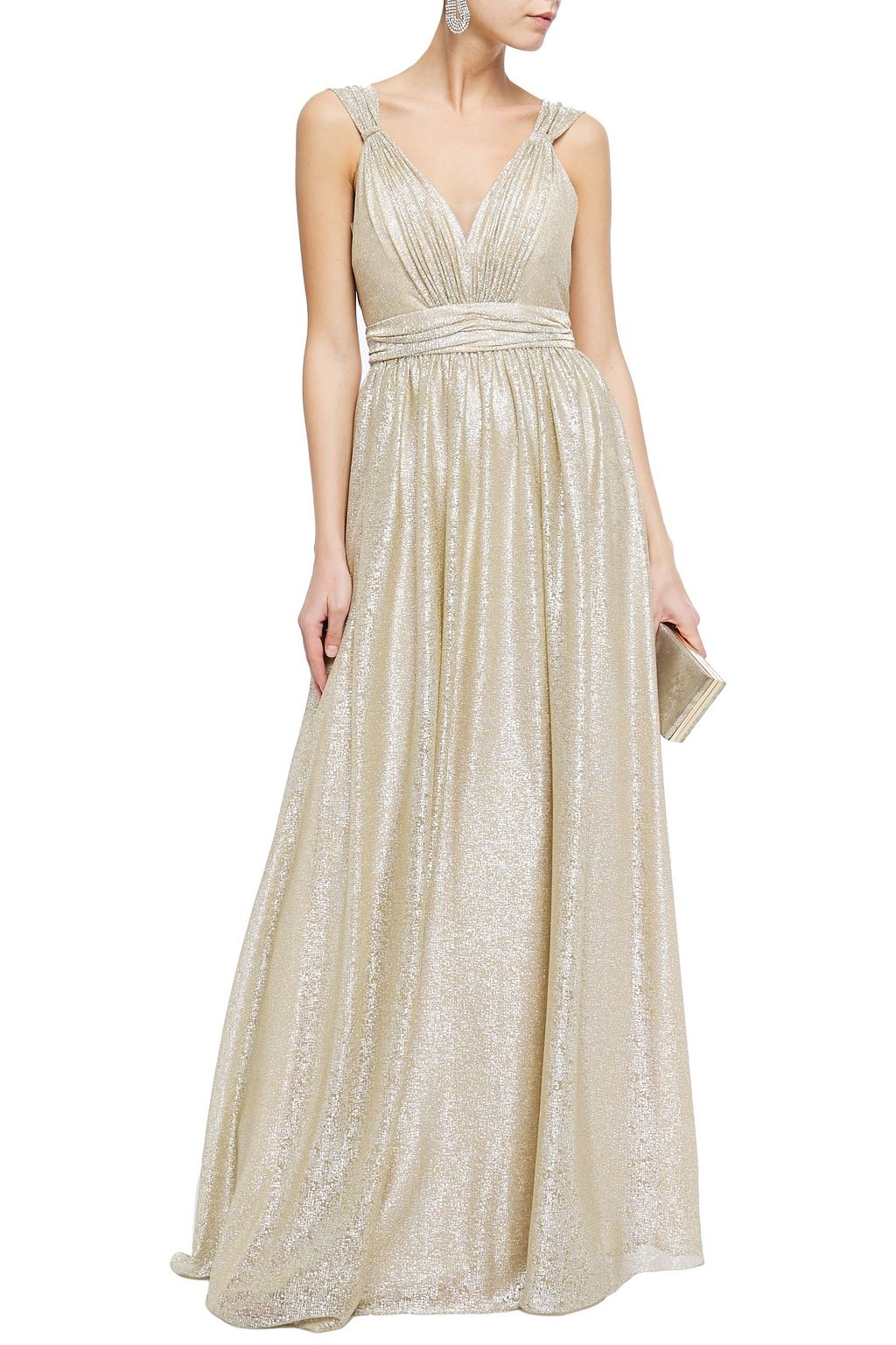 CATHERINE DEANE Caterina pleated metallic coated knitted gown