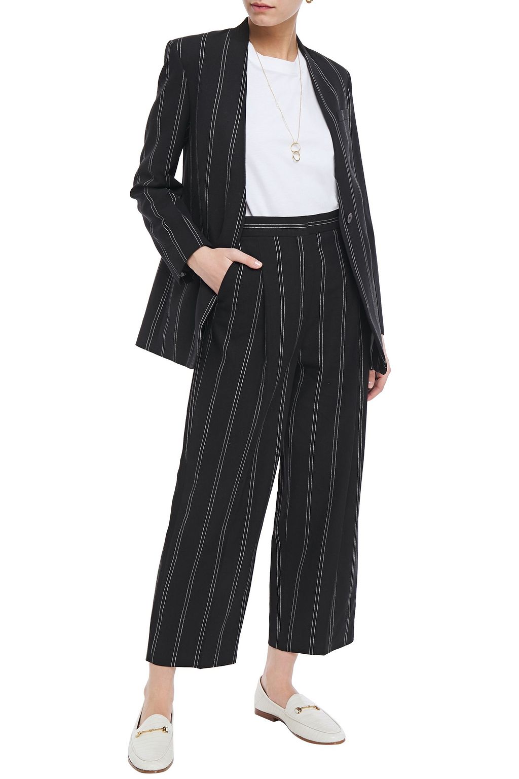 SANDRO Natanielle pinstriped linen-blend blazer
