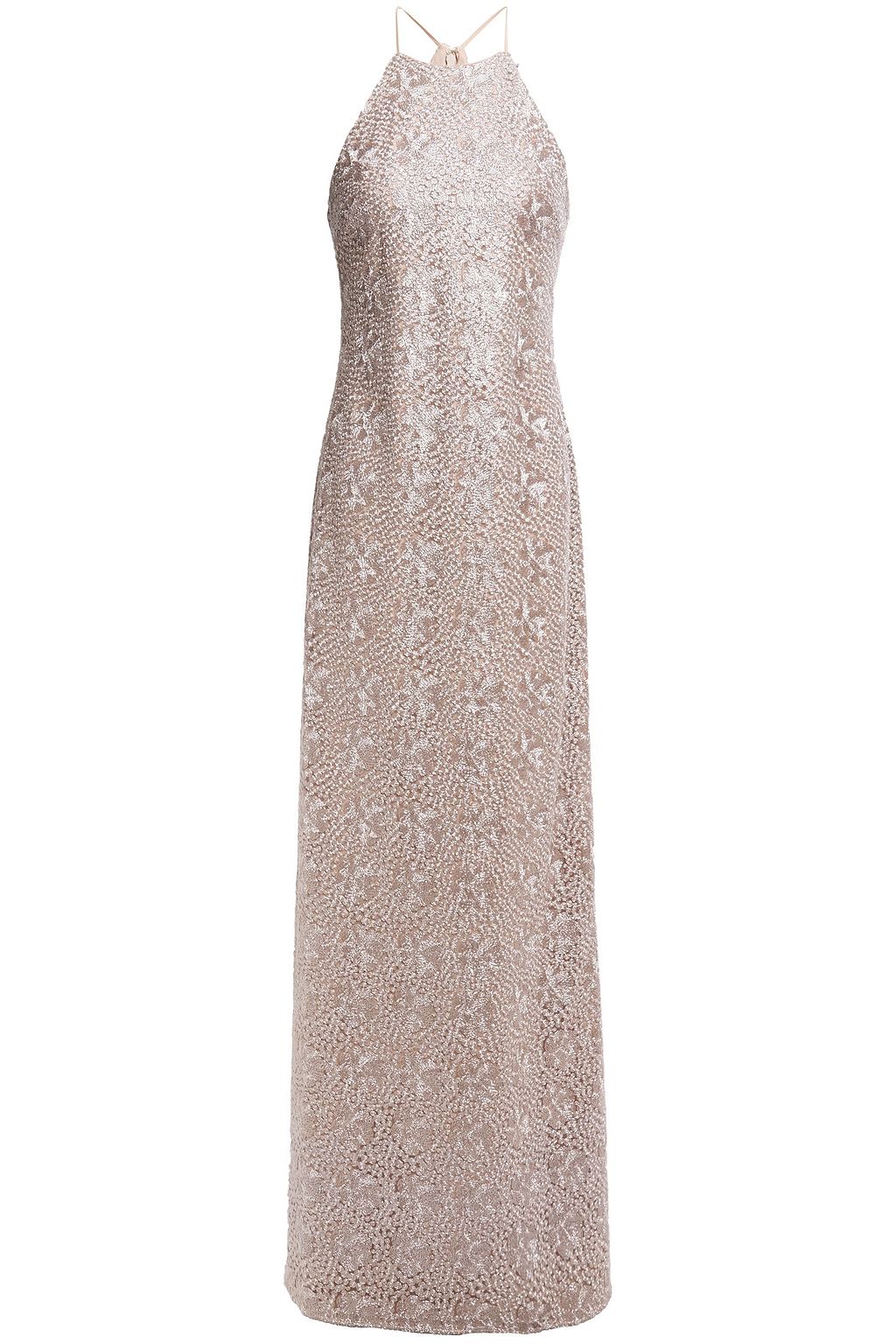 metallic knit rose gold tie wrap dress