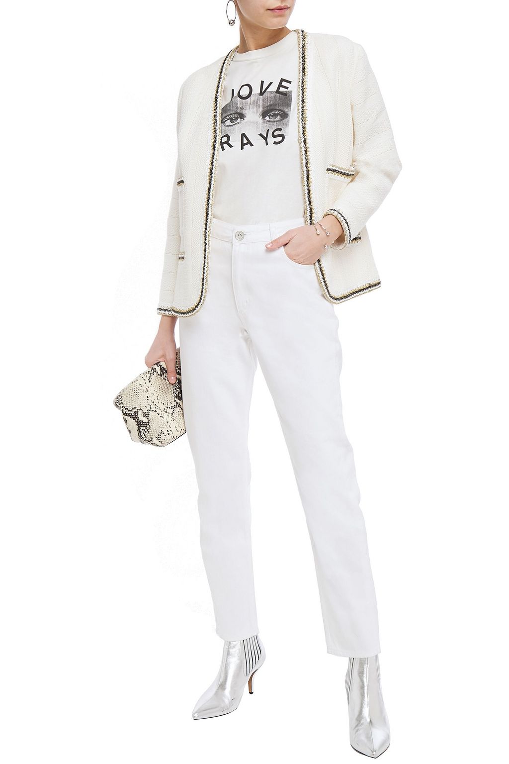 SANDRO Adeline metallic crochet-trimmed cotton-tweed jacket
