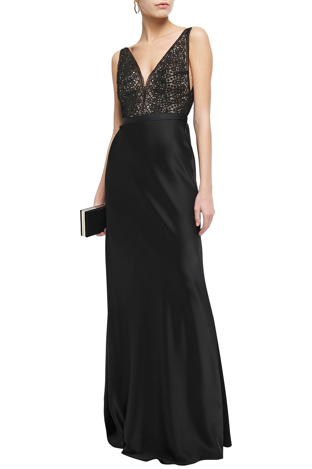 CATHERINE DEANE Mandy lace-paneled satin gown