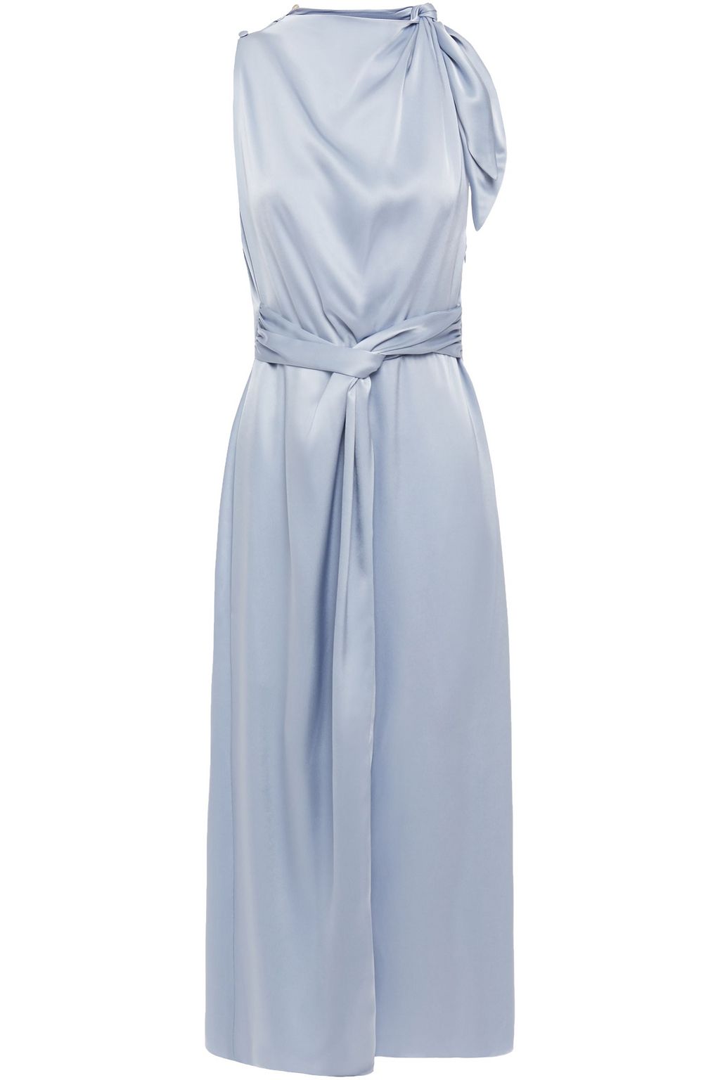 satin twist knot midi dress