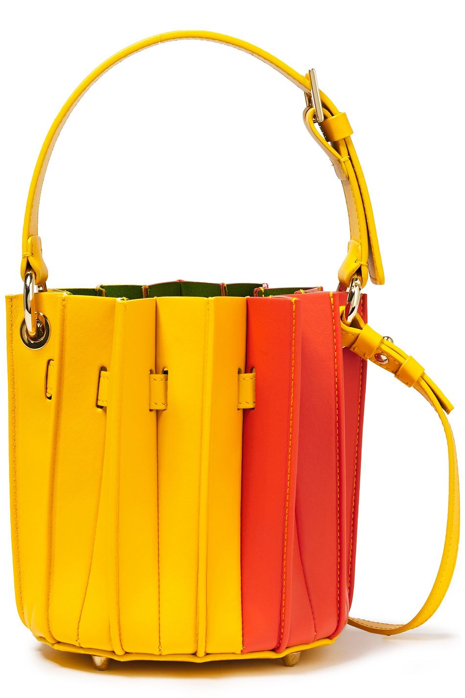 yellow leather bucket bag