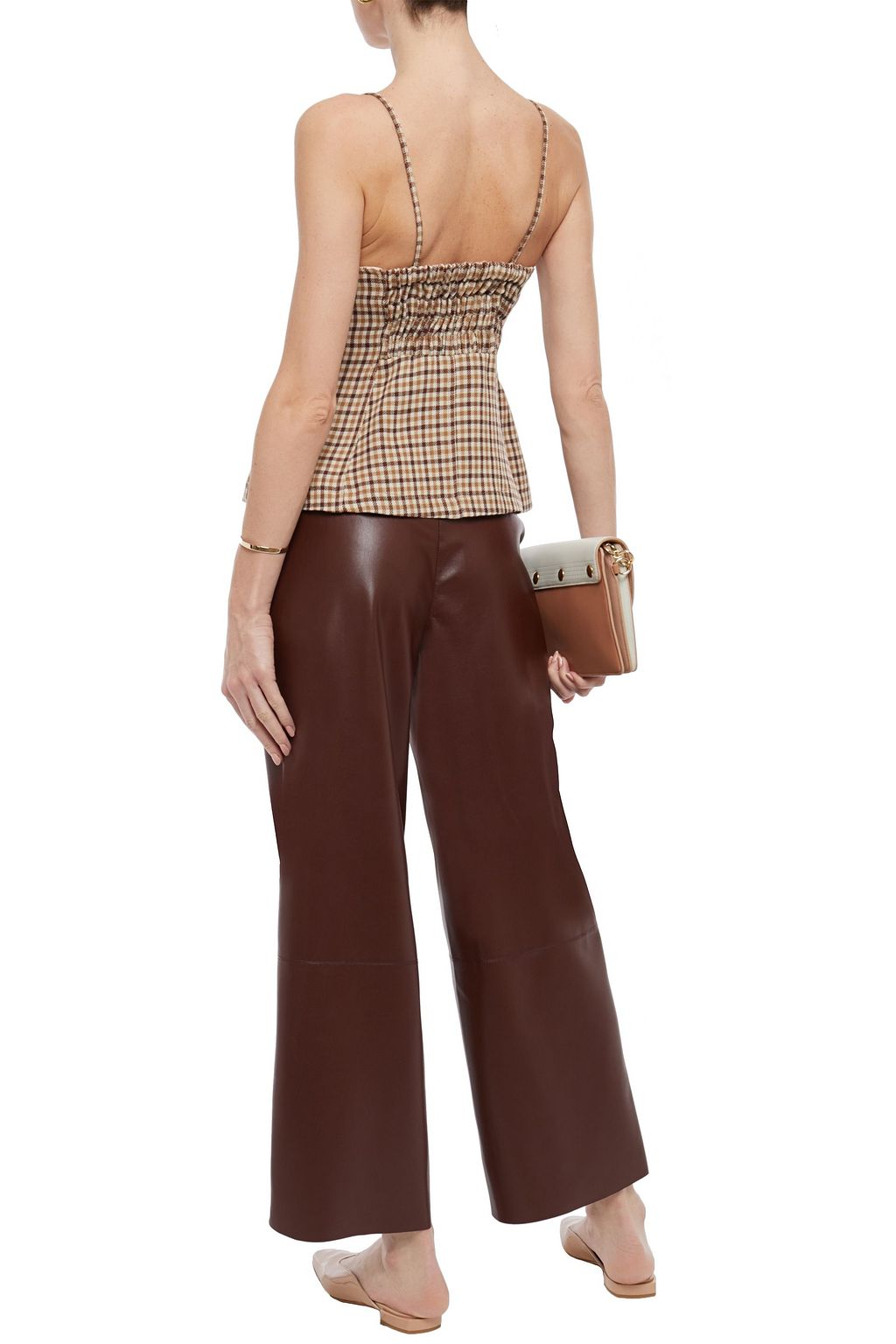 NANUSHKA Yucca gingham wool-tweed peplum top
