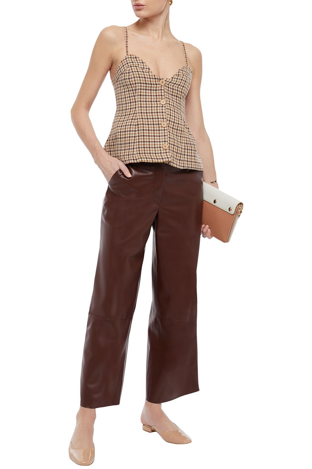 NANUSHKA Yucca gingham wool-tweed peplum top