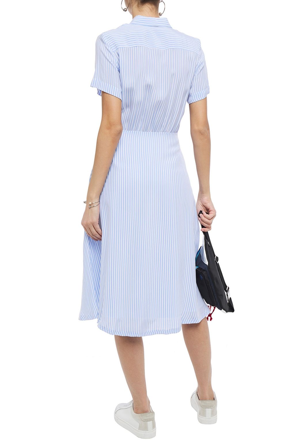 SANDRO Mel striped washed-woven midi shirt dress