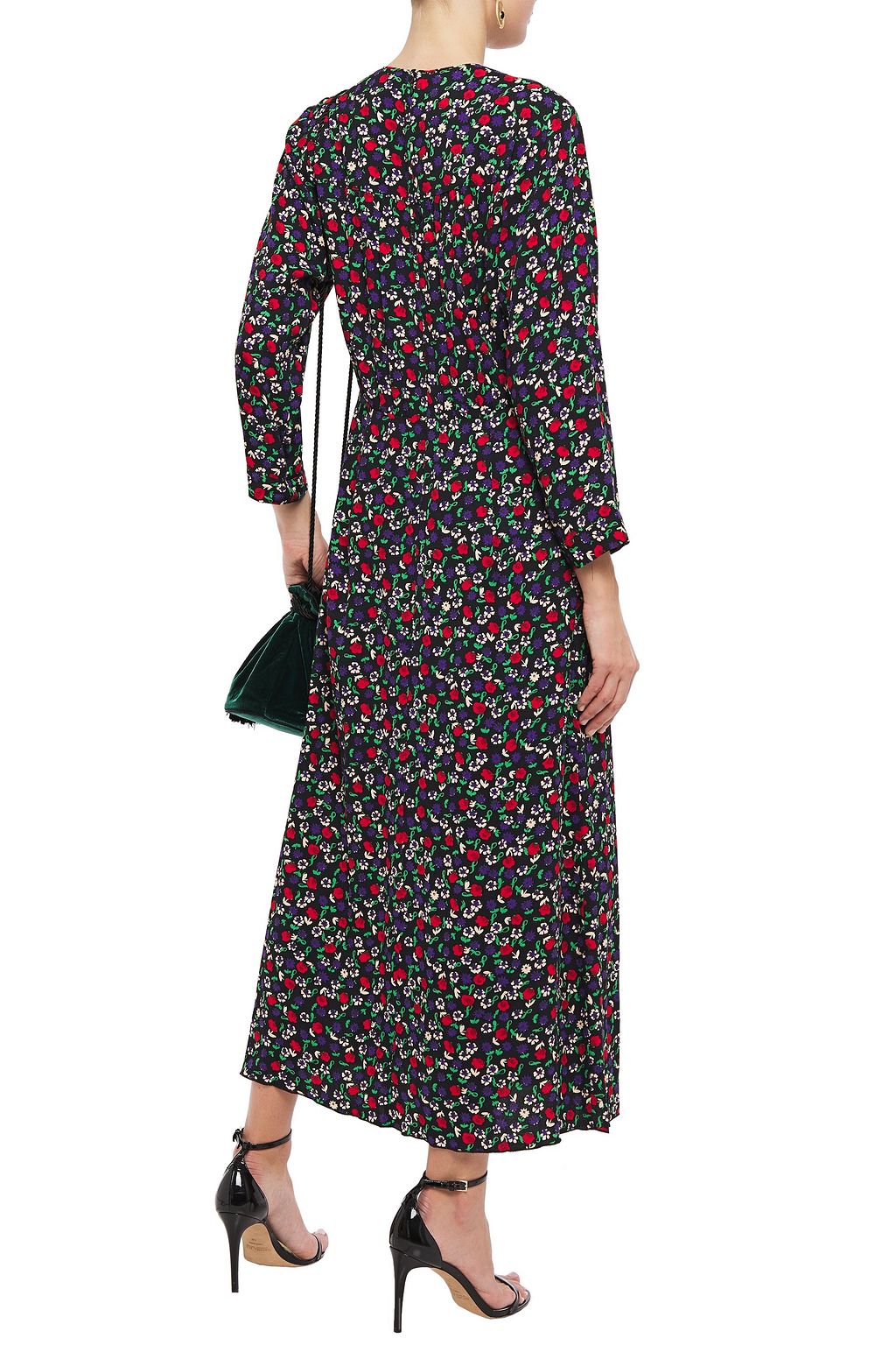 ANNA SUI Pintucked bow-detailed floral-print crepe maxi dress
