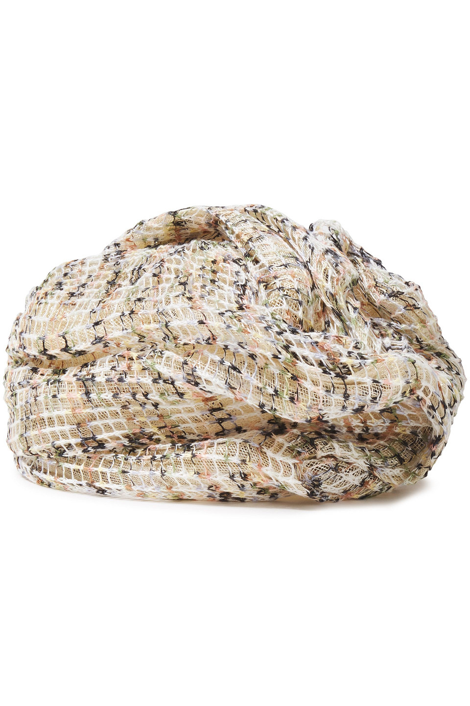 Missoni Woman Layered Printed Open-knit Linen And Straw Turban Beige Size M