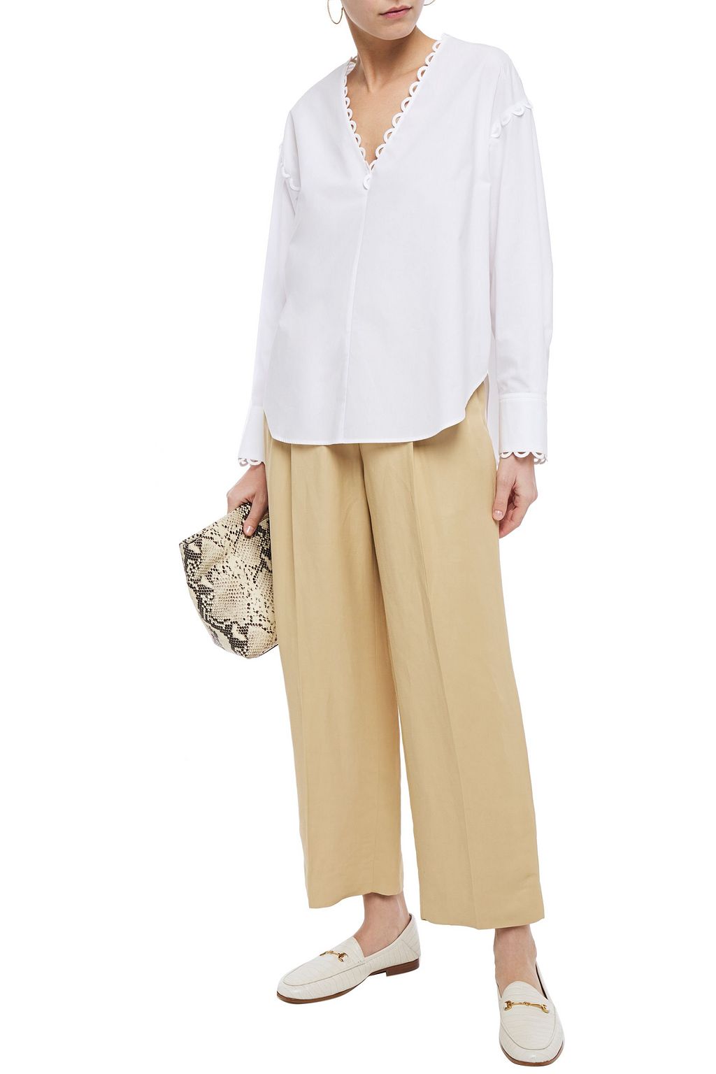 SANDRO Eva corded lace-trimmed cotton-poplin blouse