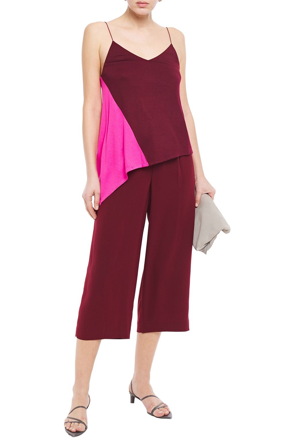 NINETY PERCENT Asymmetric two-tone stretch-jersey camisole