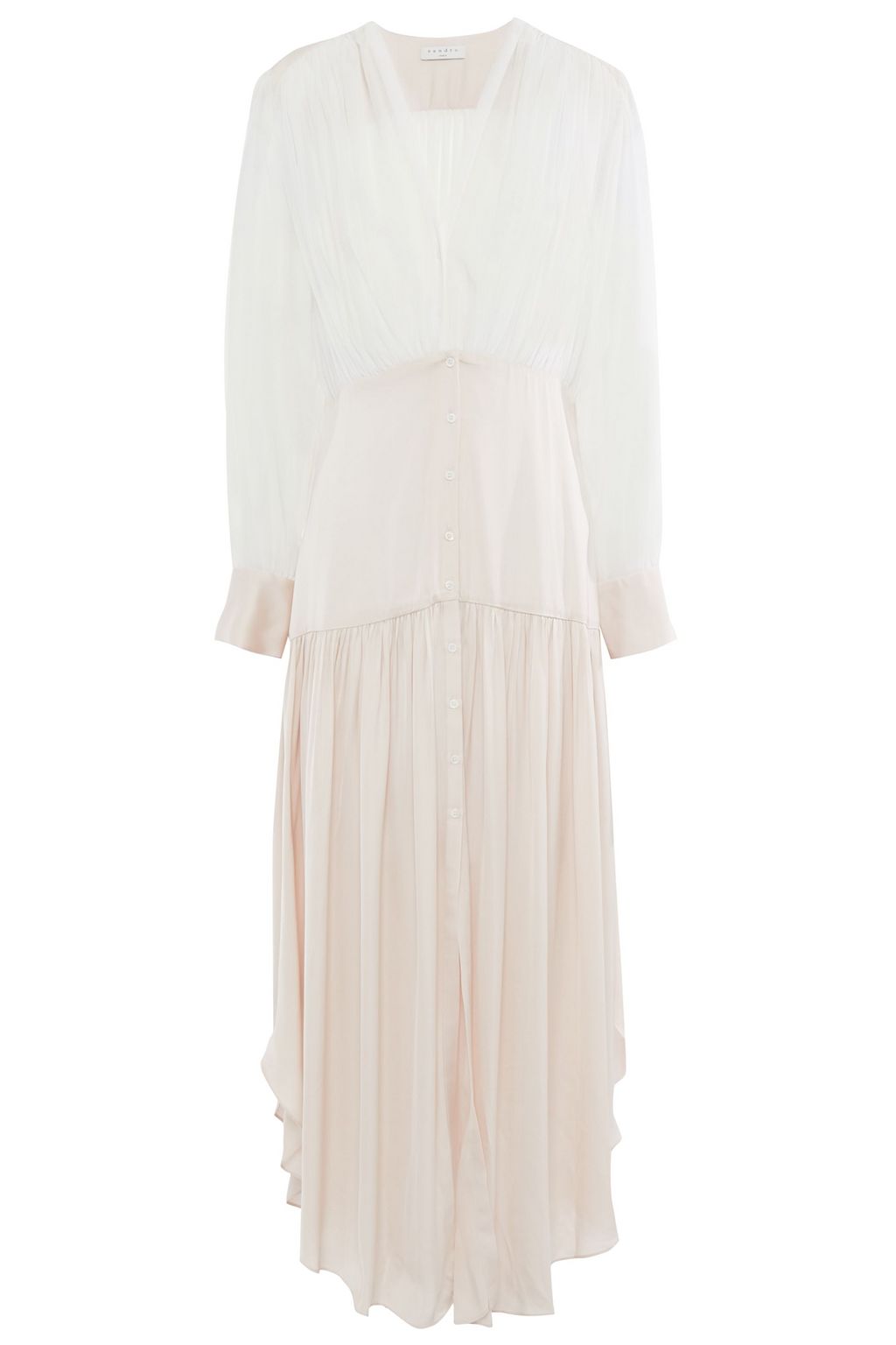 SANDRO Live asymmetric chiffon-paneled gathered satin maxi dress | THE ...