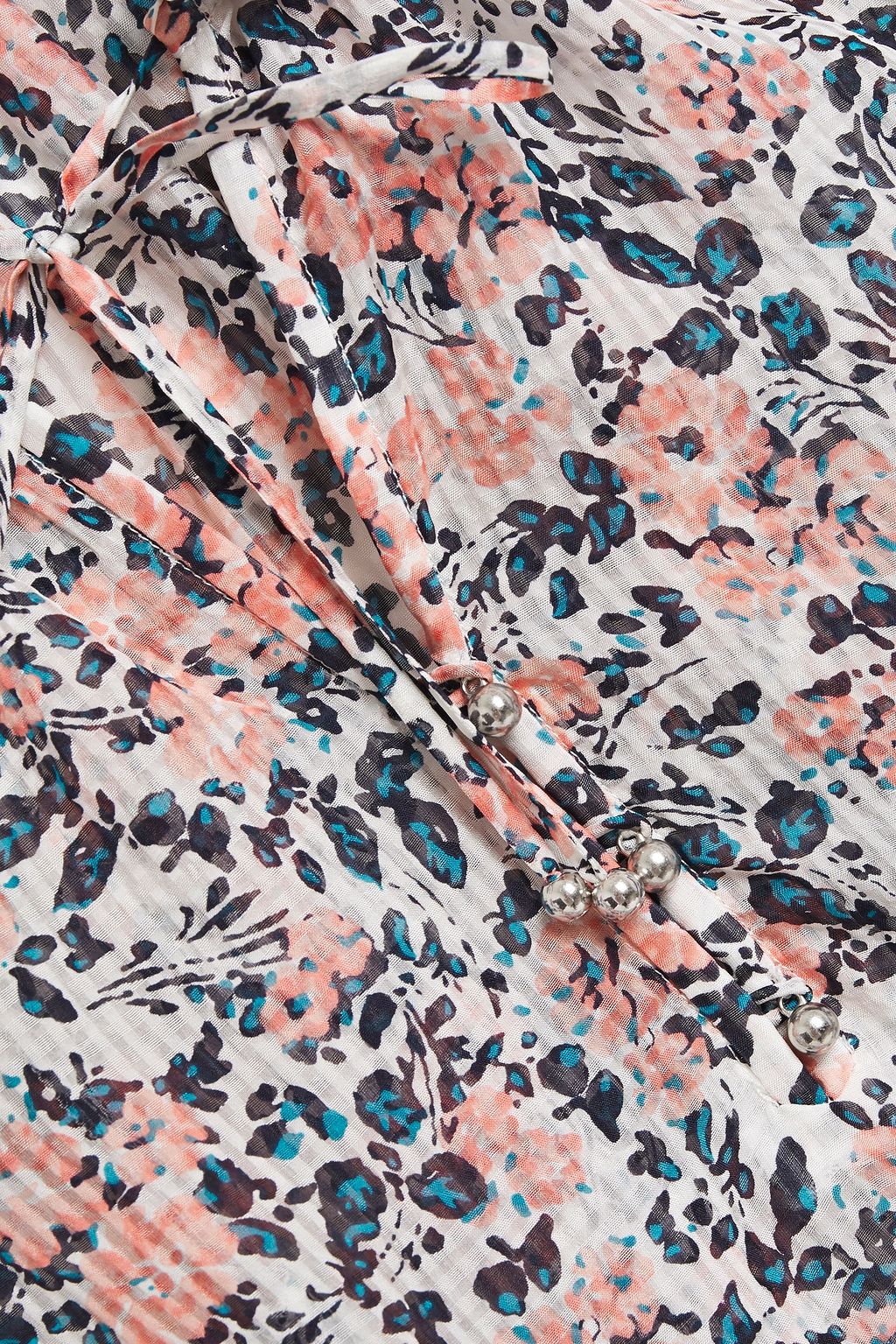 VERONICA BEARD Lace-up gathered floral-print silk-seersucker blouse