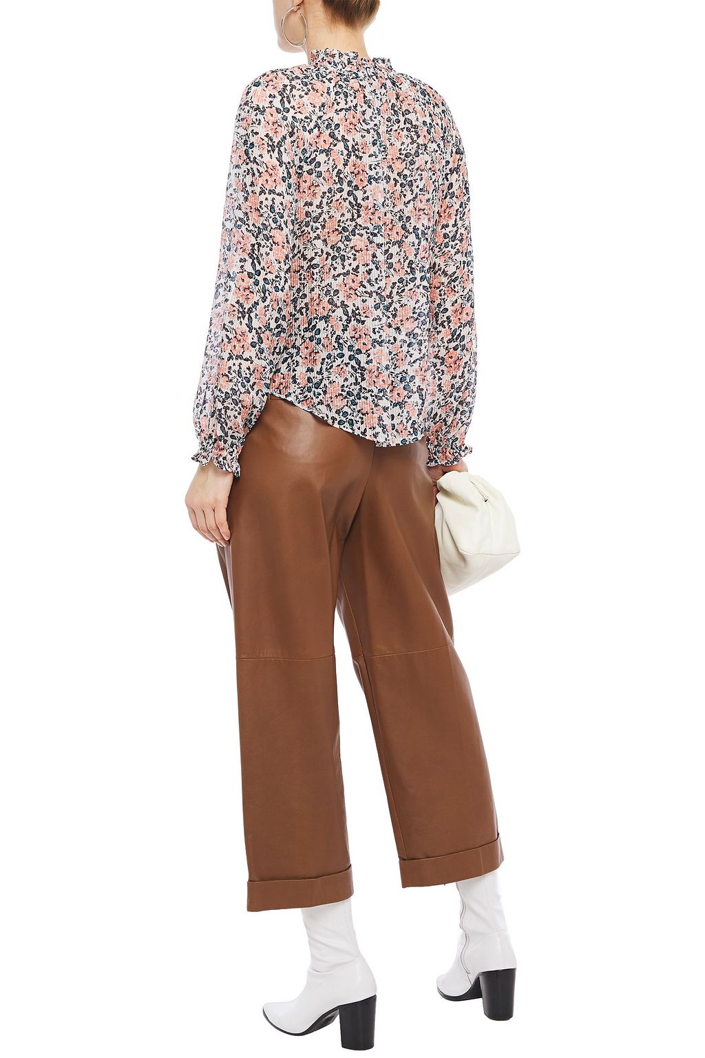 VERONICA BEARD Lace-up gathered floral-print silk-seersucker blouse