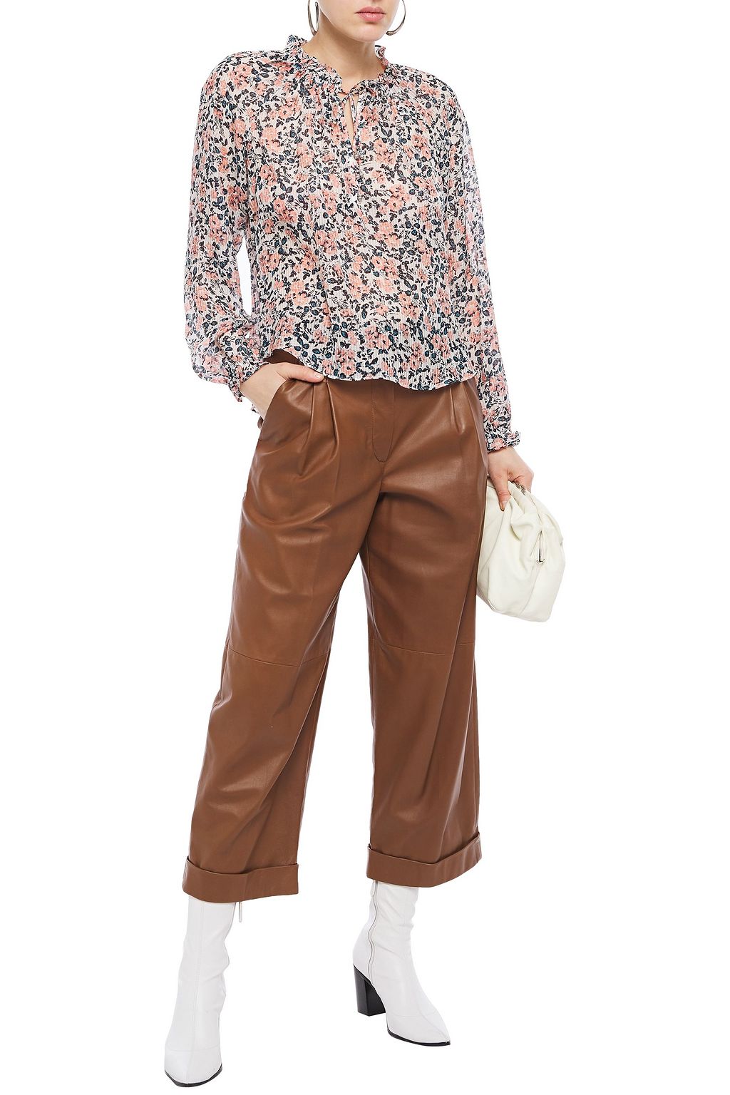 VERONICA BEARD Lace-up gathered floral-print silk-seersucker blouse