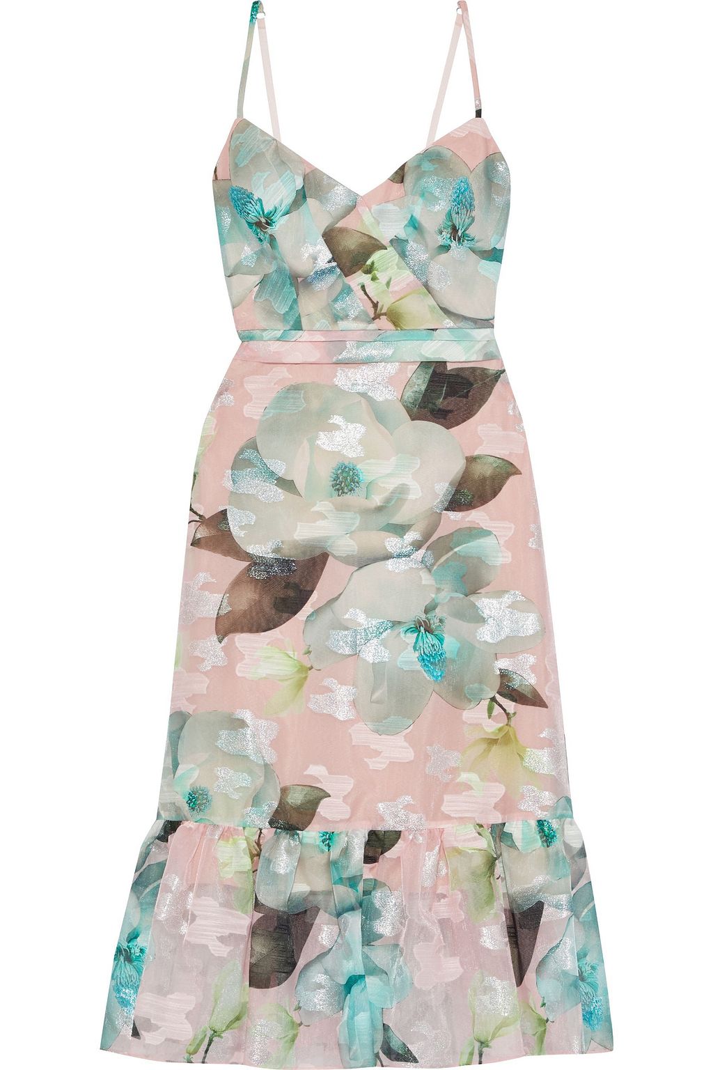 Pink Floral-print metallic fil coupé organza midi dress | Sale up to 70 ...