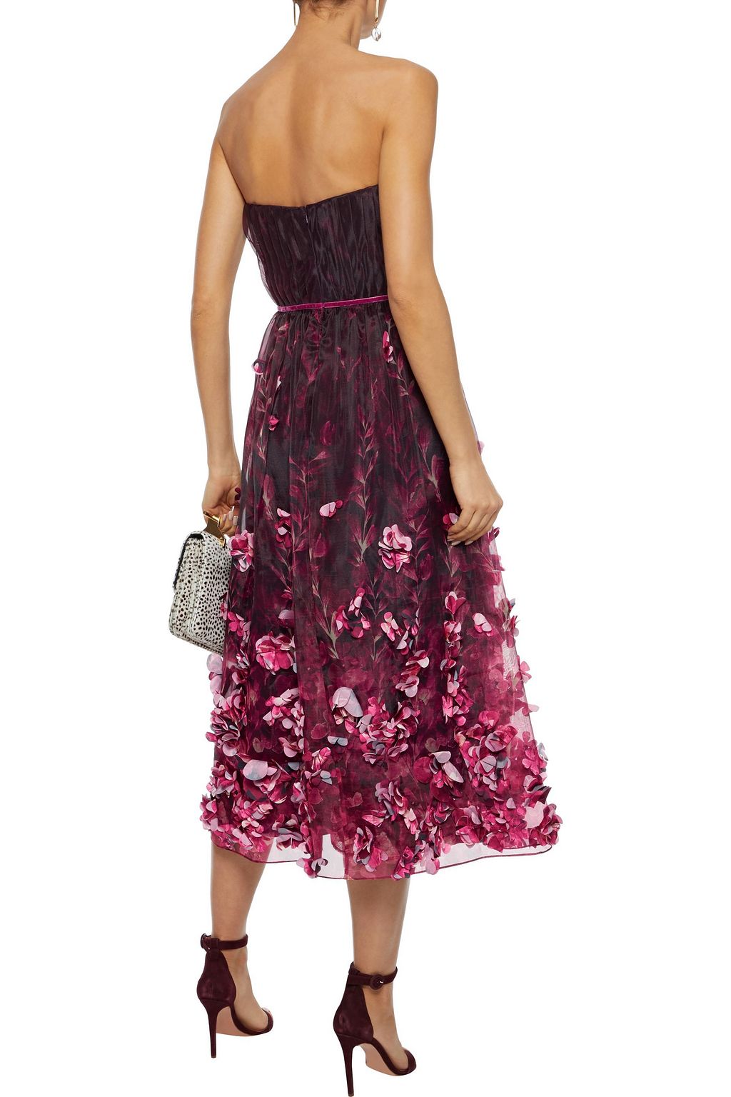 marchesa notte floral appliqué midi gown
