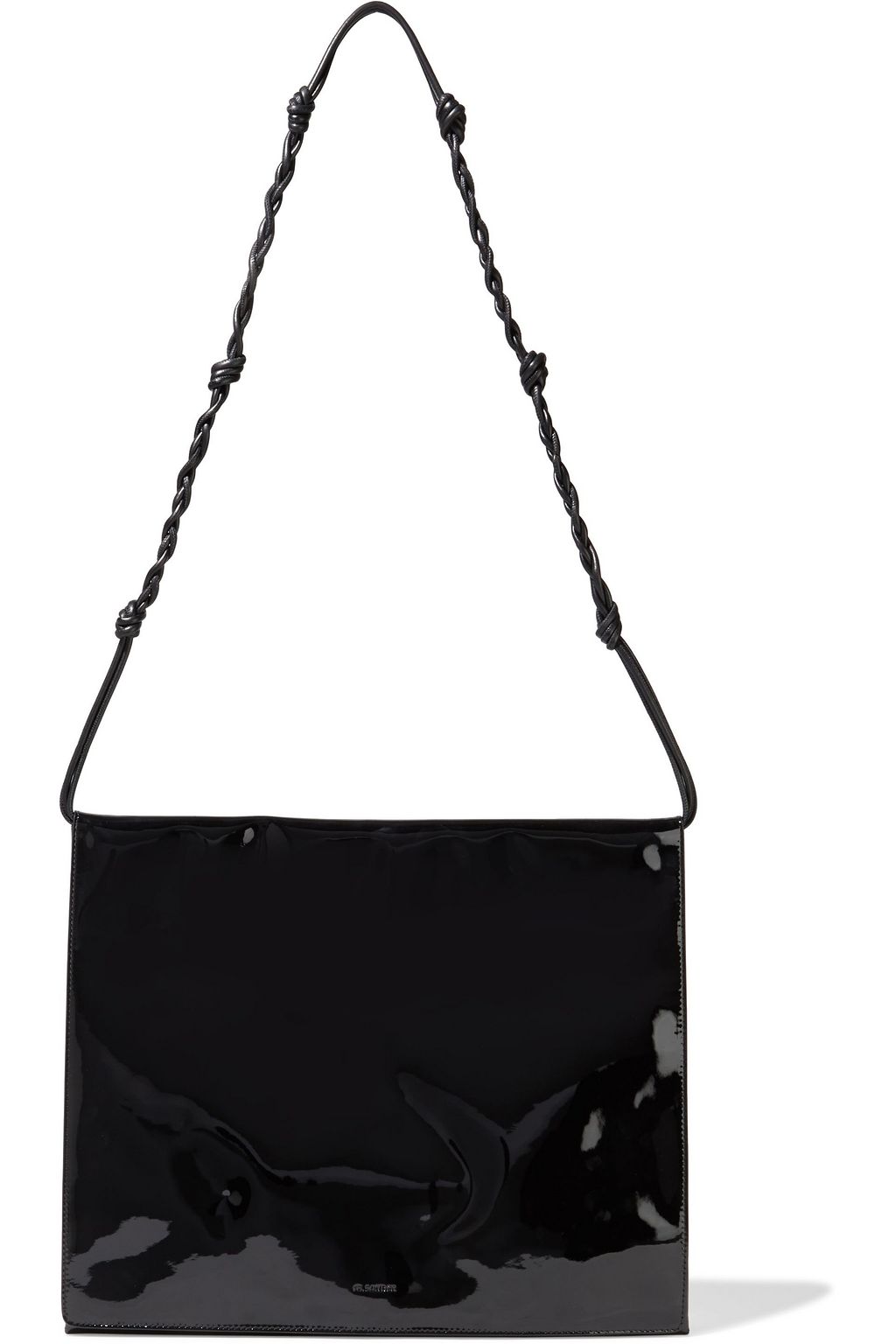 black patent leather shoulder bag