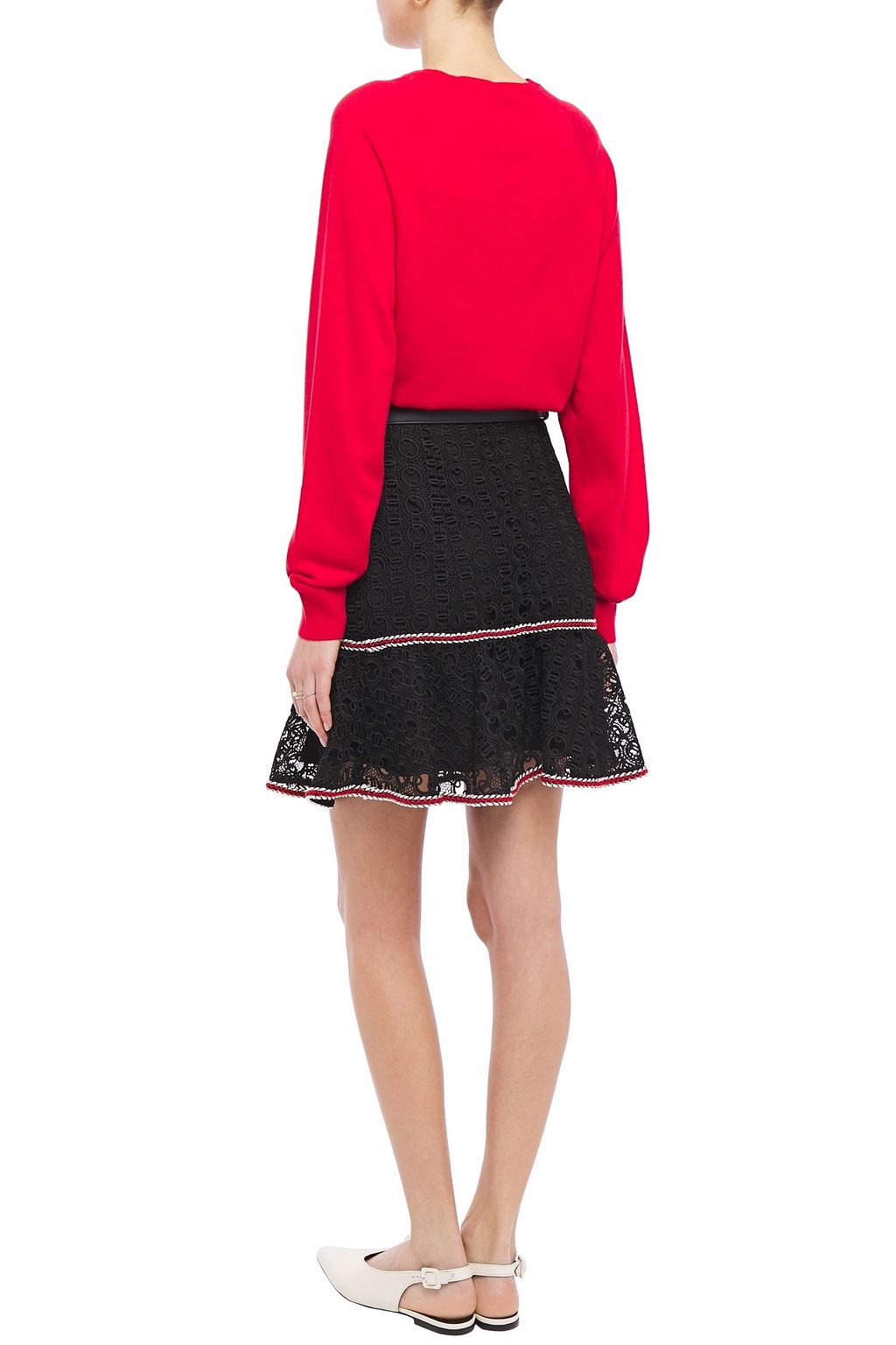 SANDRO Richard fluted macramé lace mini skirt