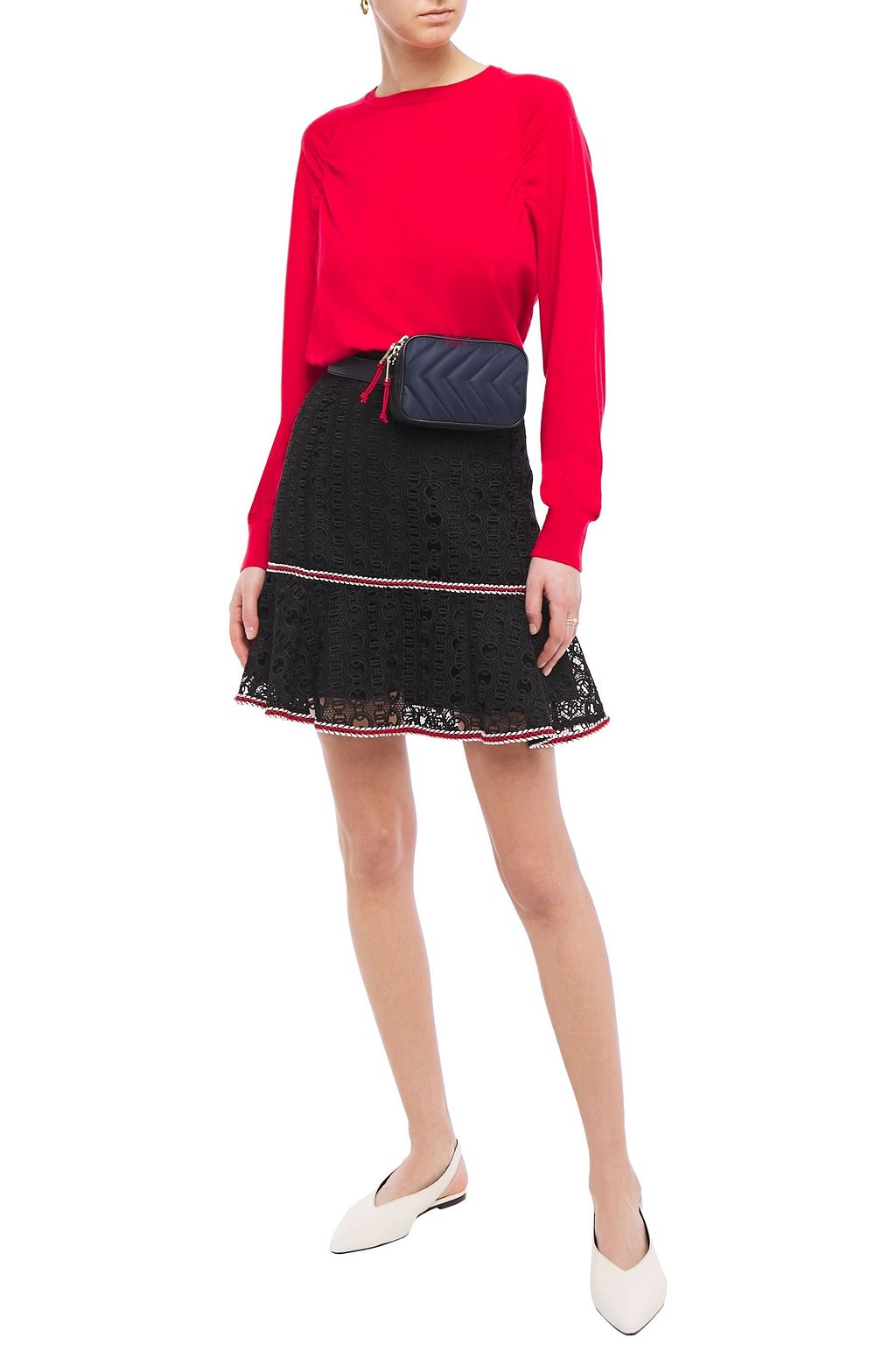 SANDRO Richard fluted macramé lace mini skirt