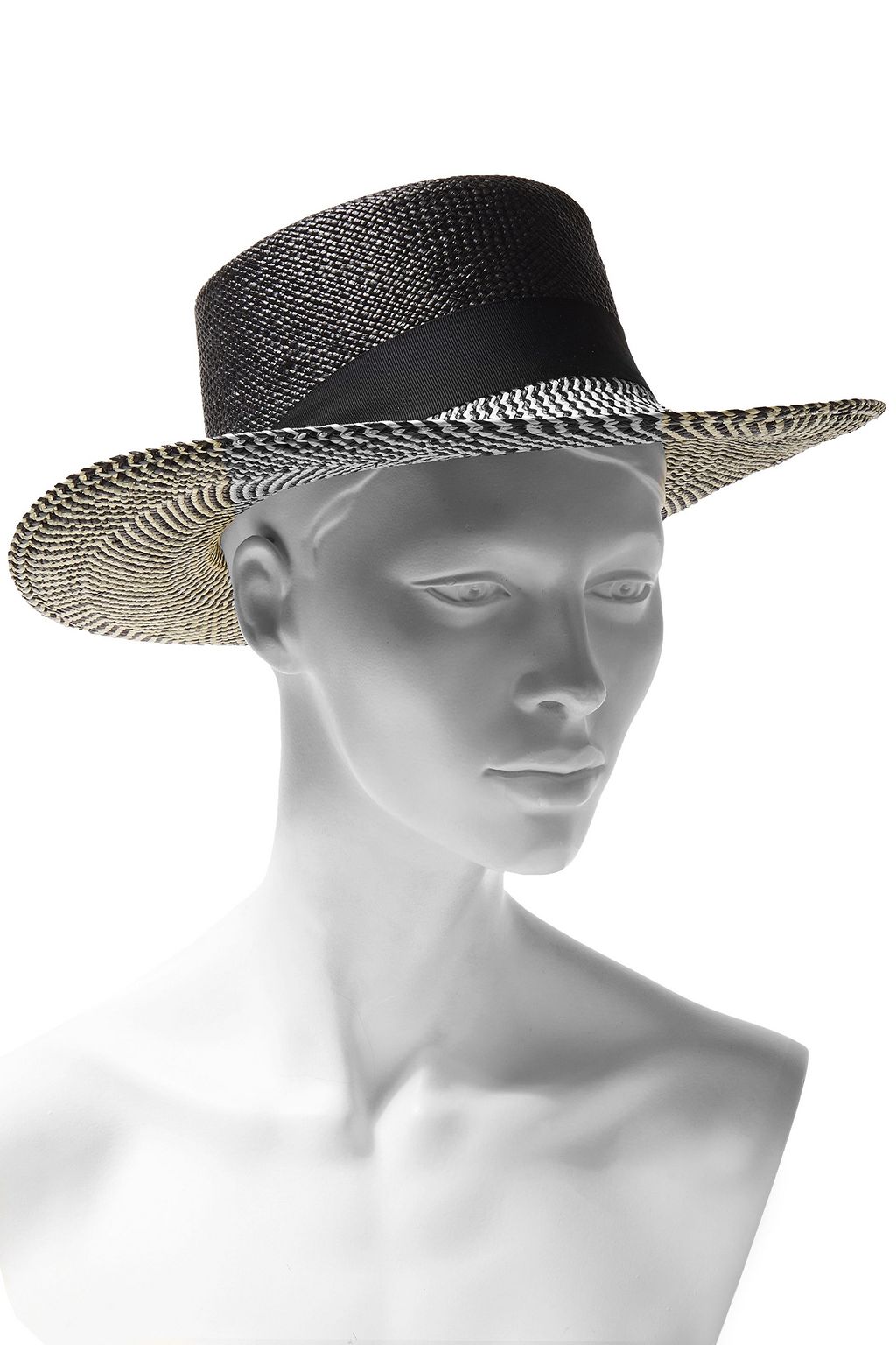 SENSI STUDIO Grosgrain-trimmed two-tone straw sun hat