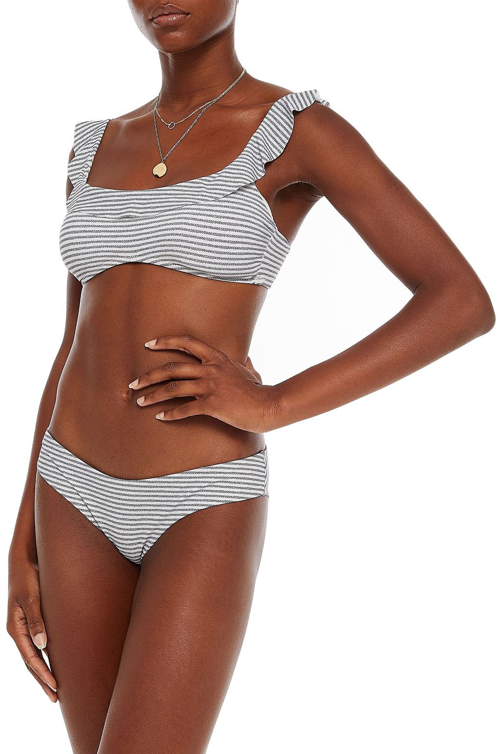 EBERJEY Ruffled striped bikini top
