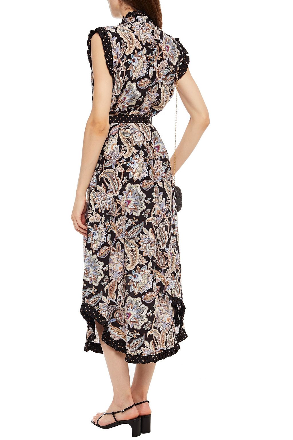 ZIMMERMANN Belted pussy-bow printed silk crepe de chine midi dress