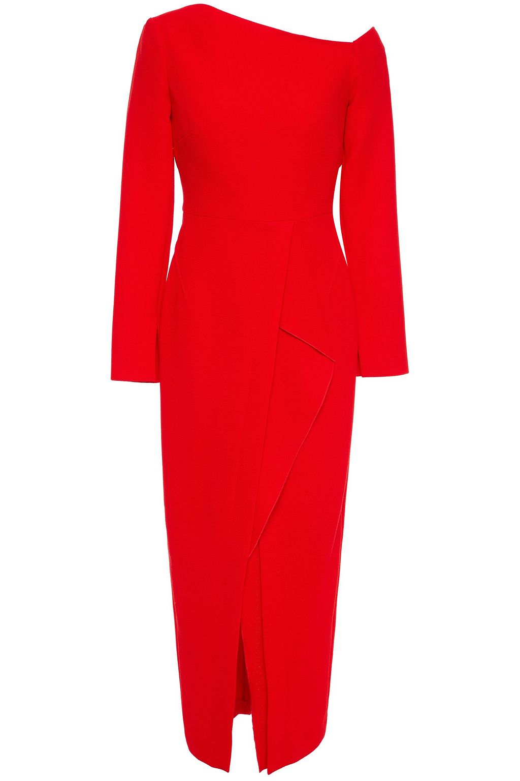 レッド オフショルダー プリーツ入り ウールクレープ ミディワンピース The Outnet Roland Mouret The Outnet