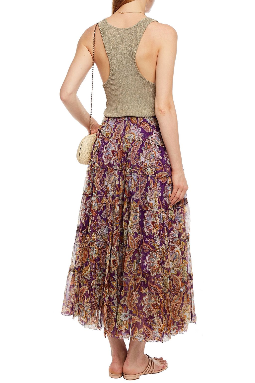 ZIMMERMANN Gathered metallic printed silk-blend crepon maxi skirt
