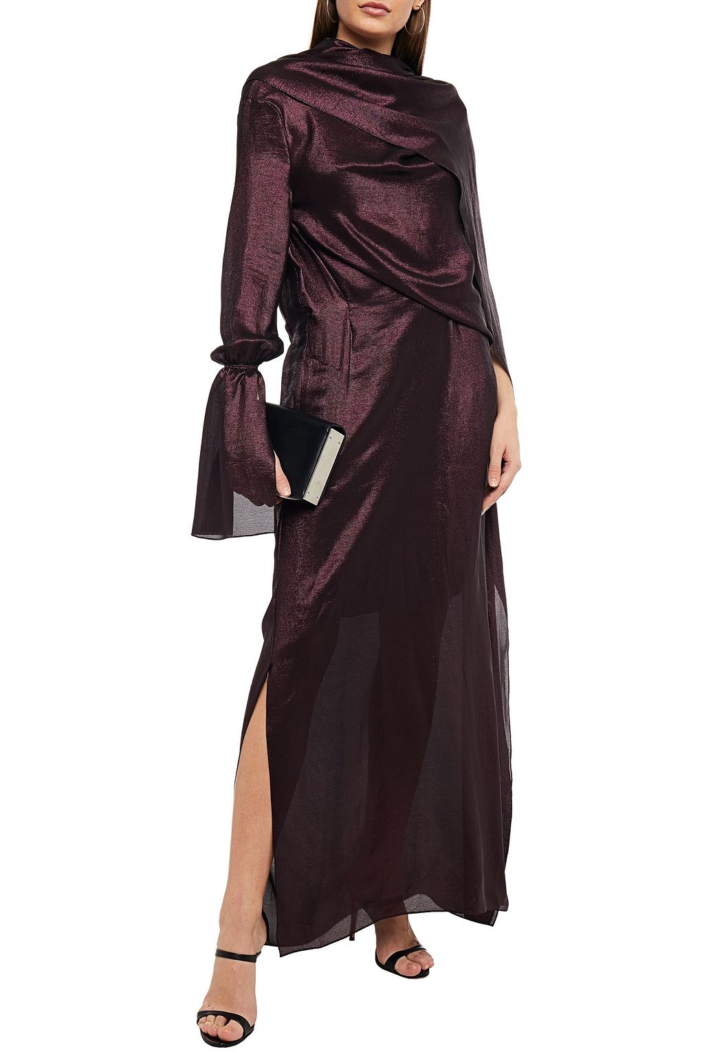 ROLAND MOURET Solera draped silk-blend lamé maxi dress