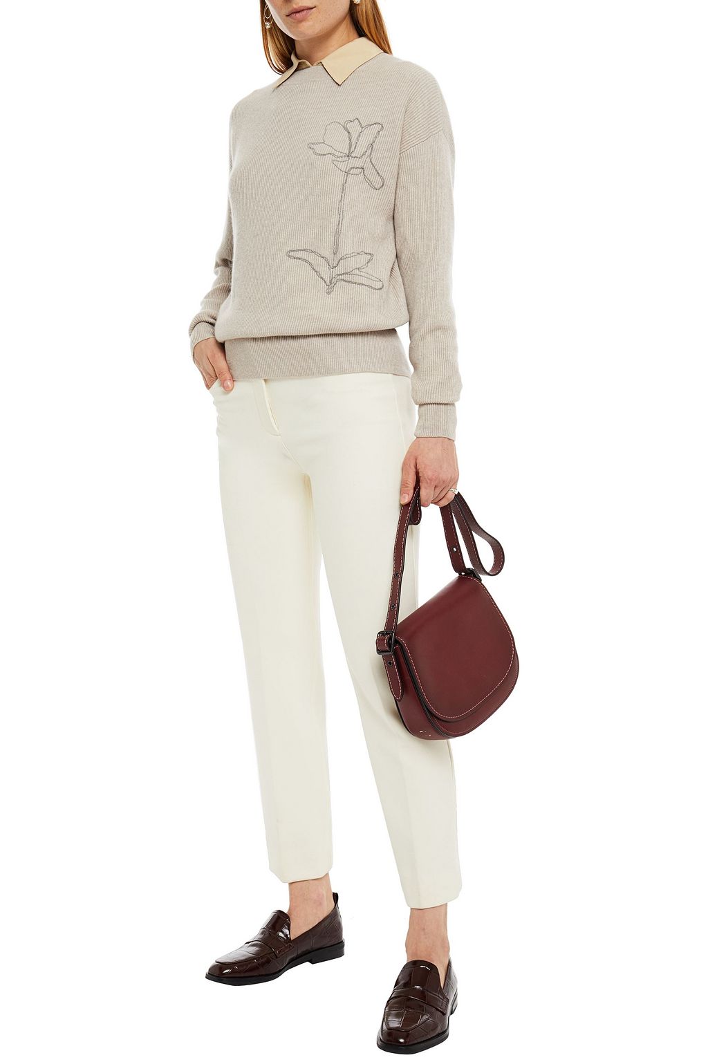 BRUNELLO CUCINELLI Bead-embellished ribbed cashmere sweater