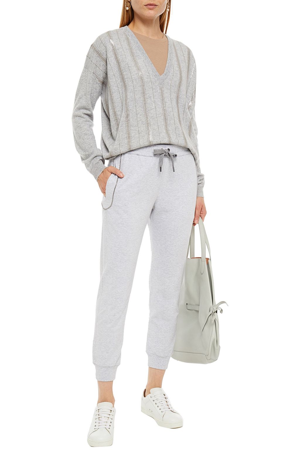 BRUNELLO CUCINELLI Embellished striped cashmere sweater