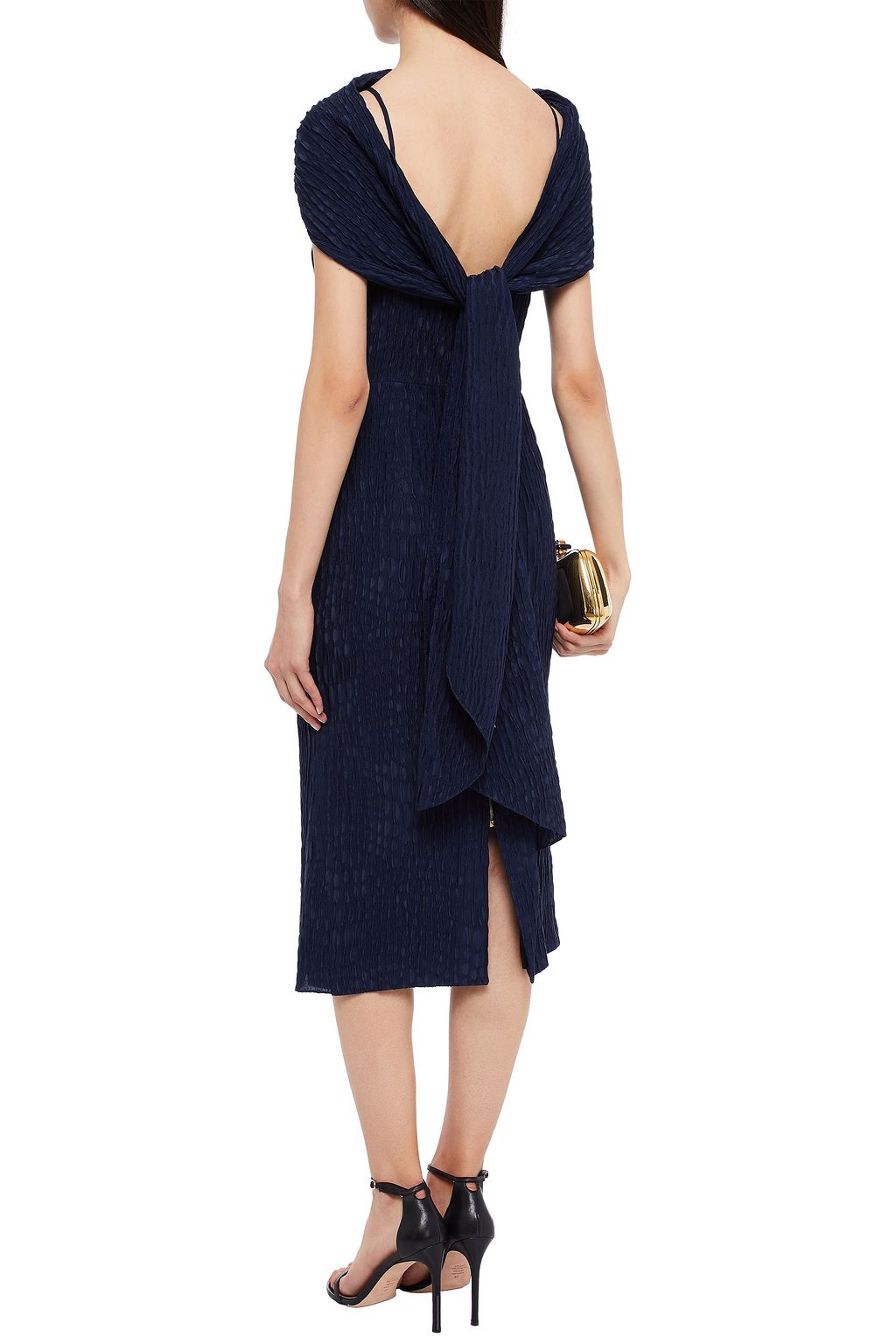 ROLAND MOURET Belem tie-back cutout silk-cloqué midi dress