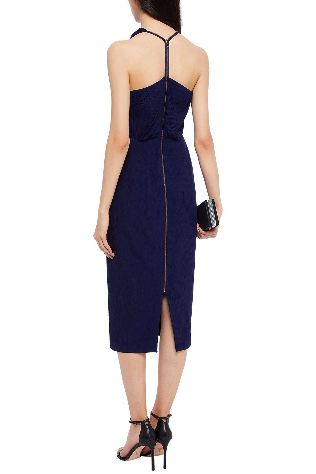 ROLAND MOURET Ronda draped plissé crepe de chine midi dress