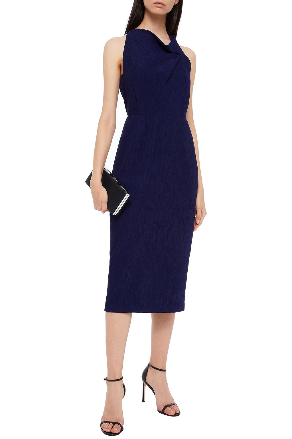 ROLAND MOURET Ronda draped plissé crepe de chine midi dress