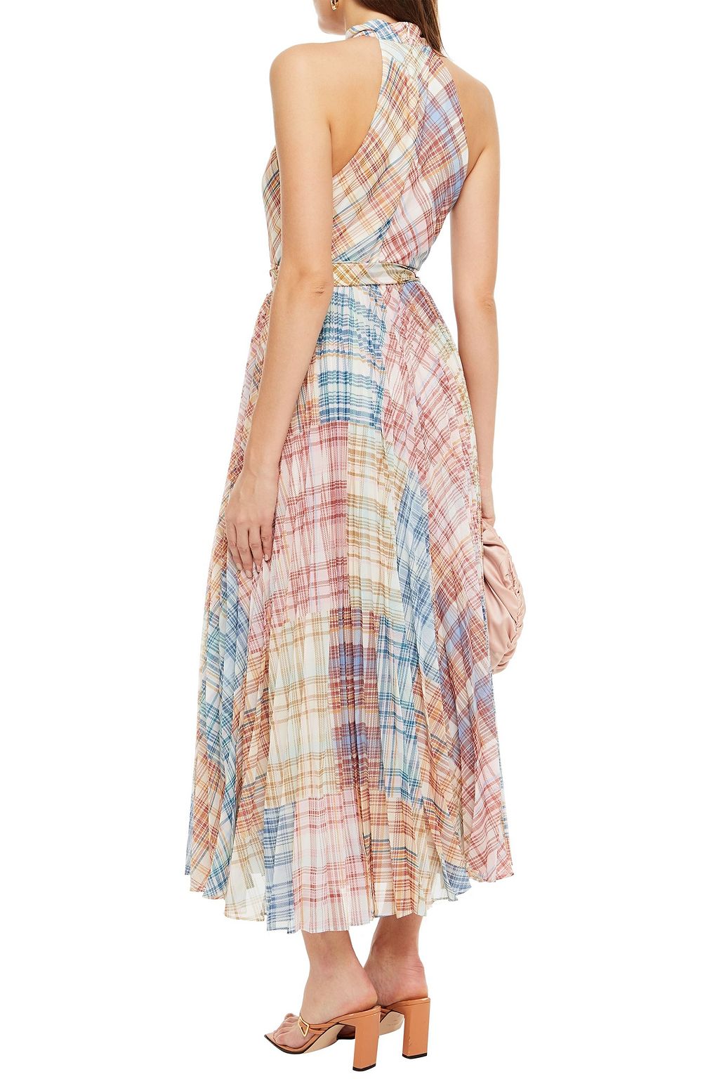 ZIMMERMANN Belted pleated checked georgette midi dress