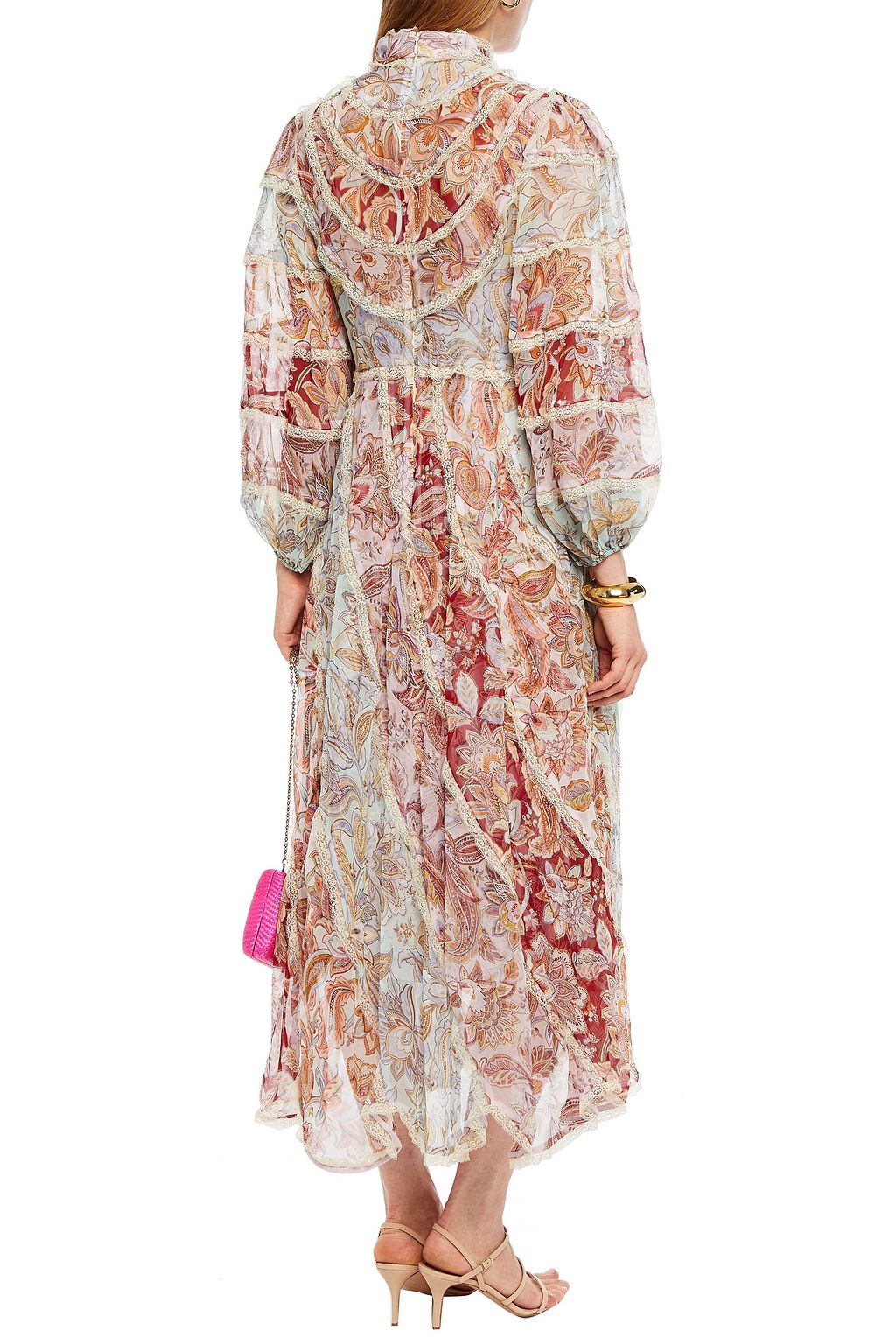 ZIMMERMANN Patchwork-effect ruffled printed silk-georgette midi dress