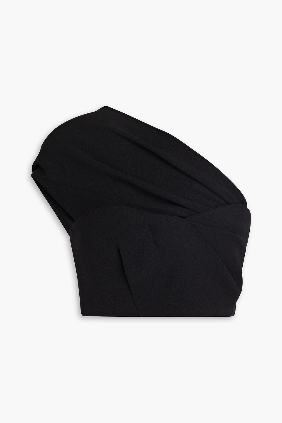 Tibi One-shoulder Pleated Crepe Bustier Top In Black