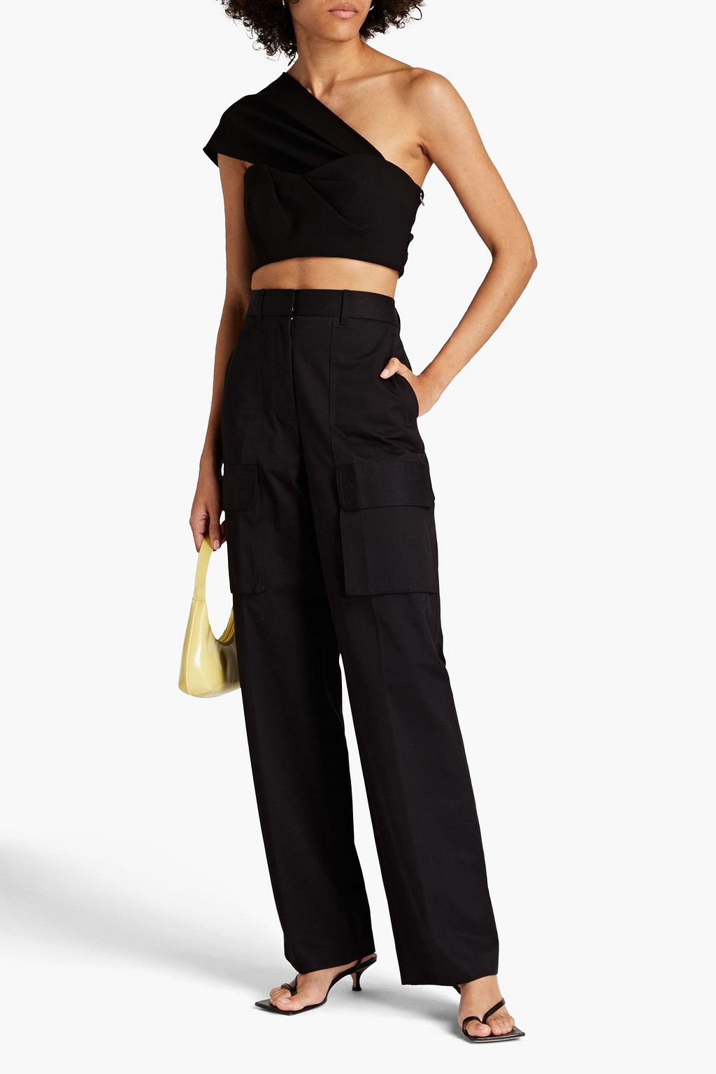 TIBI One-shoulder pleated crepe bustier top