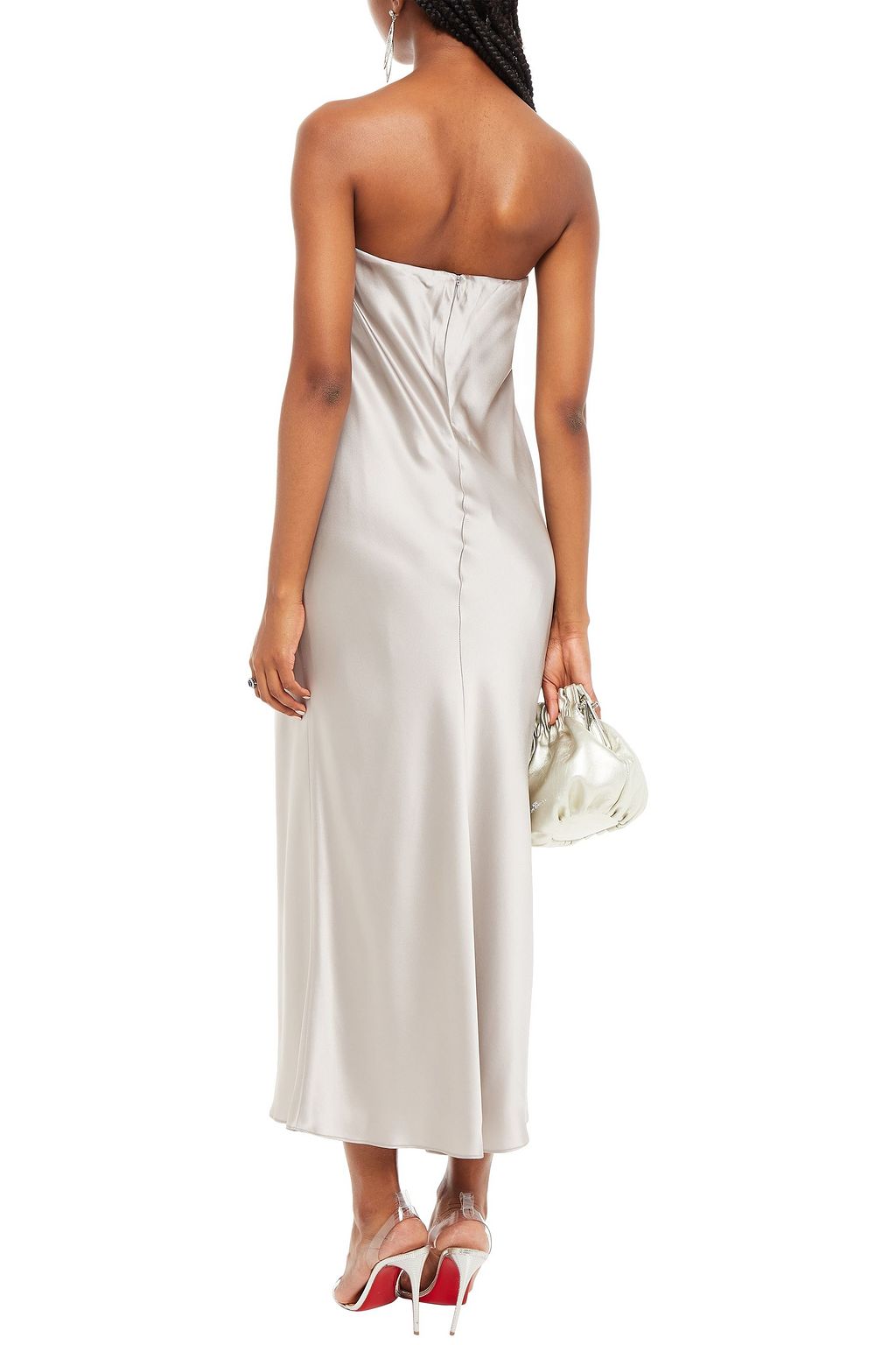MICHELLE MASON Wrap-effect strapless silk-satin midi dress