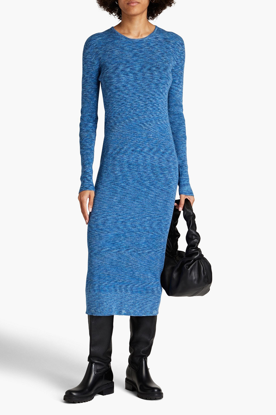 Tibi Ribbed Marled Cotton Midi Dress In Blue | ModeSens