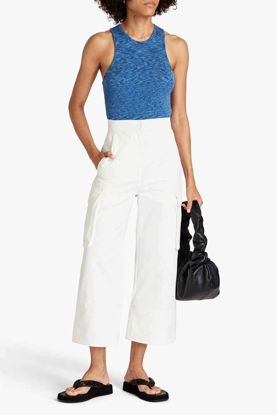 Tibi Ribbed Marled Cotton Tank In Blue