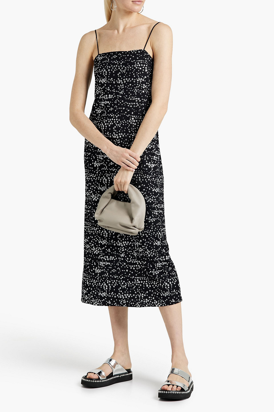 Tibi Glittered Jersey Midi Dress In Black