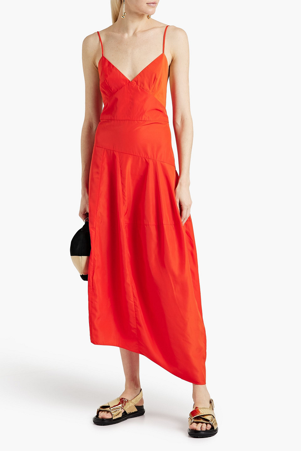 Tibi Italian Sporty Asymmetric Midi Dress In Tomato Red