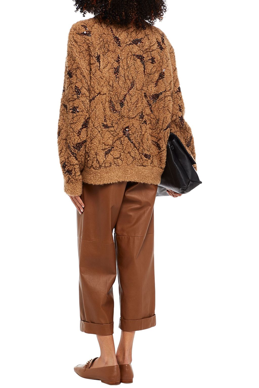 BRUNELLO CUCINELLI Embellished bouclé-knit camel and silk-blend cardigan