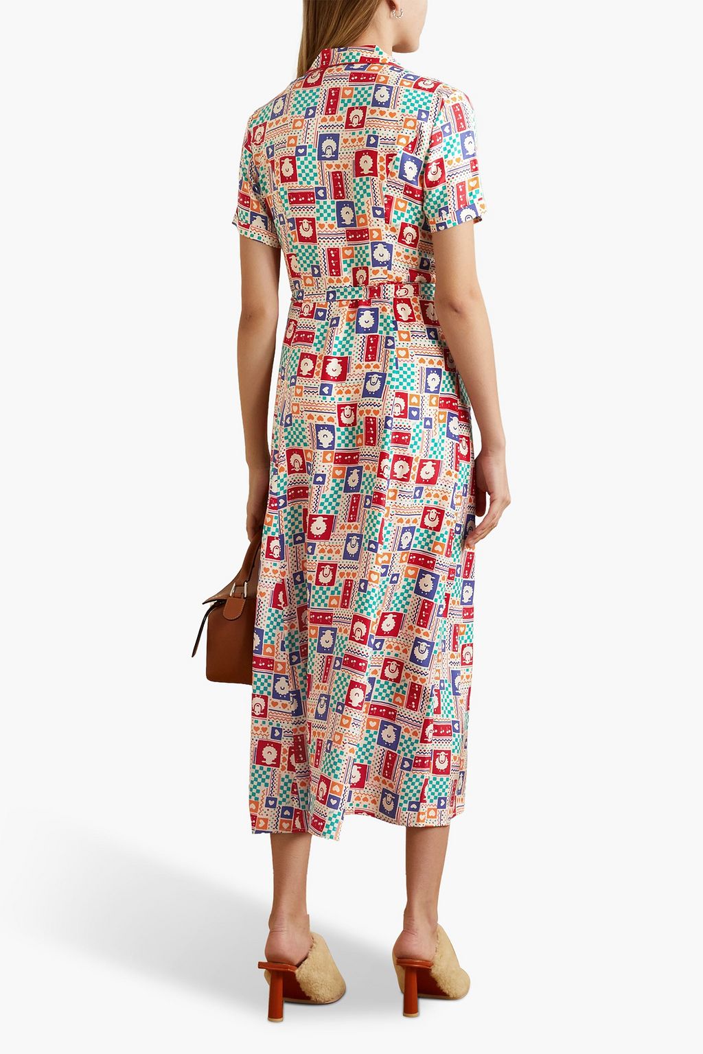 HVN Long Maria printed silk midi shirt dress