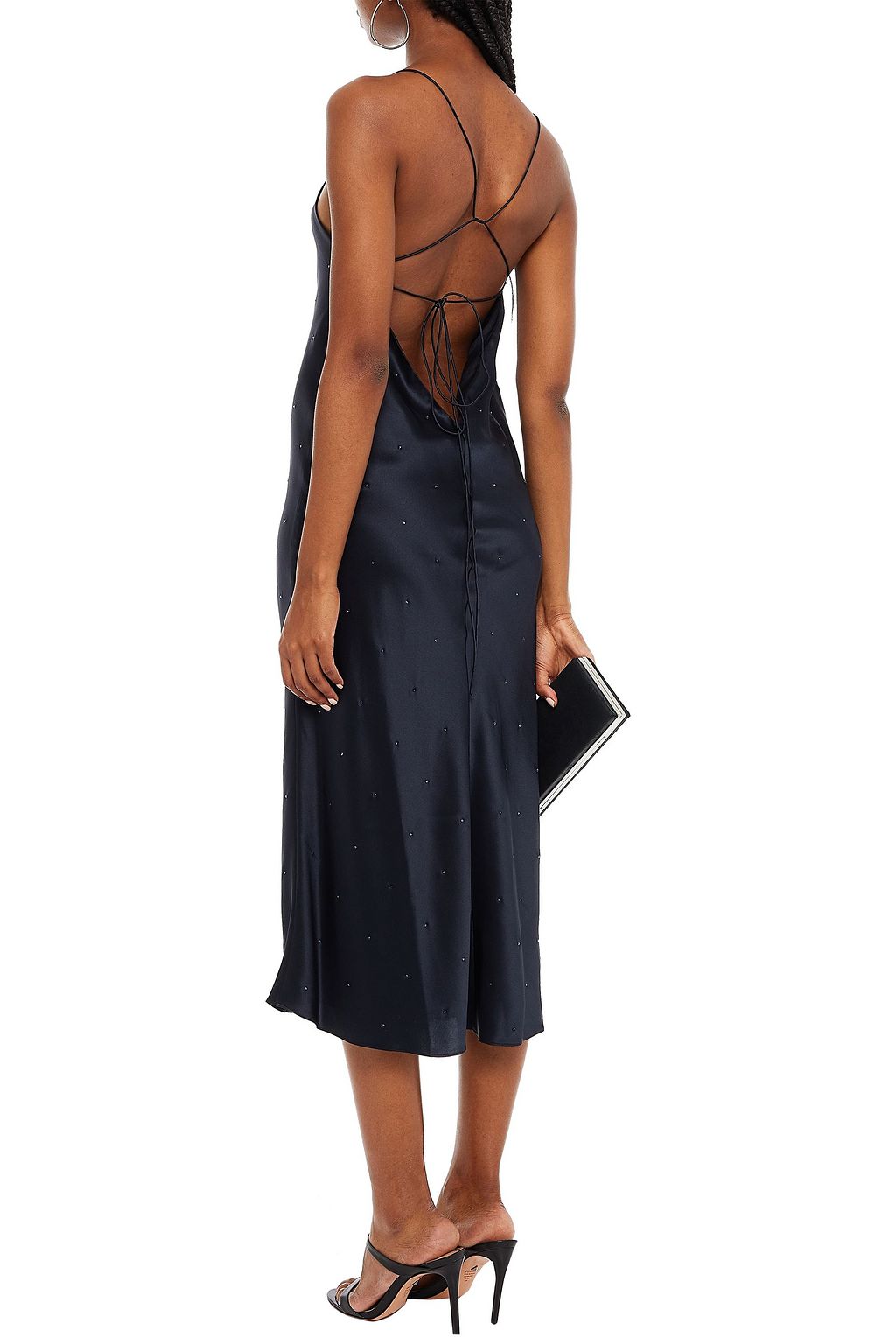 MICHELLE MASON Crystal-embellished silk-charmeuse midi slip dress